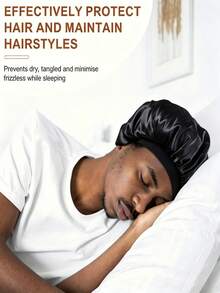 1/2pcs Men's Satin Hair Bonnets, Wide Elastic Band, Anti-Frizz Hair Care, For Sleeping, Casual Luxury Sleep Cap - Multicolor - View 2