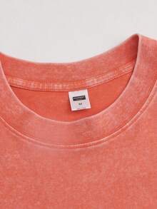 Modern Minimalist T-Shirt, 230g Washed T-Shirt, Vintage Pink Round-Neck T-Shirt, Decorated With A  Flag Pattern And The Words "Veneka 58", Vintage Cas - 橘色 - 查看 5