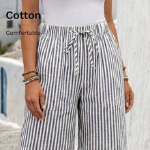 Faunlyn Pantalones cortos tipo bermudas a rayas con bolsillos laterales, de corte amplio y cintura media, estilo básico - Multicolor - Ver 2
