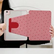 1 buah Casing Pelindung Tablet yang Dapat Diputar 360°, Motif Kotak-kotak Merah & Hati, Dengan Slot Pena, Penutup Penyangga Magnetik Multi-Sudut, Mendukung Fungsi Tidur/Bangun Otomatis, Kompatibel dengan iPad PRO/AIR, Pad 5/6/7, Pad, Matepad, Pad, Honor Pad, Xiaoxin Pad - MultiWarna - View 1