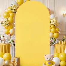 White Arch Backdrop, 5ft, 6ft, 6.6ft, 7.2ft, 7.87ft Wedding Arch Cover 2pcs Spandex Fitted Fabric Arch Backdrop Dome Arch Backdrop Fabric Suitable For Birthday Party Wedding Arch Stand Decoration (Arch Stand Not Included, Fabric Backdrop Only) - Lemon Yellow (Double-sided) - View 2
