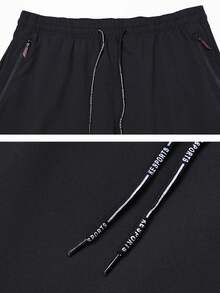 1pc Men's Plus Size Summer Casual Pants, Elastic Drawstring Waist, Straight Leg With Zipper Pockets, Suitable For Daily And Outdoor Wear - Black - View 6