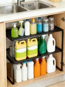 Expandable Under-Sink Storage Rack | Multi-Purpose Storage Rack For Kitchens, Cabinets, Wardrobes, And Shoes | Adjustable Shelving Unit, Suitable For Countertops And Wardrobes - Multicolor - View 2