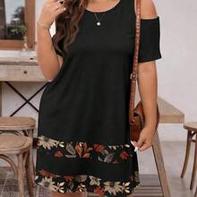 Vestido de manga corta con hombros descubiertos y estampado floral vintage para mujer de talla grande, adecuado para vacaciones - Multicolor - Ver 4