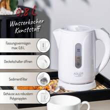 Adler Electric Kettle Mini Kettle Compact Kettle Cordless Kettle Water Boiler 0.8L 850W Boil-Dry Protection Auto Shut-Off Removable Lime Filter 360° Base Cord Storage White - EU E Type Plug(220-240V) - View 8