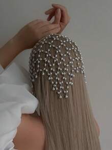 1pc Elegant Shiny Pearl Headchain, Fashion Jewelry Accessory For Women, Suitable For Bride, Wedding, Party Dress - Silver - View 1
