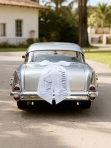 Customizable Large Car Bow - Customizable Text Wedding Car Decor, Elegant White Satin Bride Car Front Bow, Customizable Letter Wedding - Multicolor - View 4