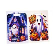 15/30/60PCS/Pack Halloween Theme Plastic Tote Bags: Cartoon Ghost & Pumpkin Print Gift Bags For Halloween Party - View 2
