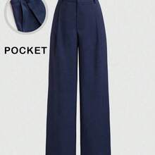Mono de diseño minimalista Vela Rue con cierre de gancho y cremallera, pantalones ligeros y transparentes de longitud completa, pantalones de traje azul marino sólido, pantalones anchos adelgazantes, moda de primavera rosa para todas las estaciones - Celeste - Ver 2