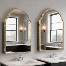 SOGESSLEEP Bathroom Medicine Cabinet With Mirror, 30x20 Inch, Wall Mounted/Recessed Medicine Mirror Cabinet, Metal Frame Vanity Mirror With 2 Removable Shelves, Beveled Edge - Gold - View 8