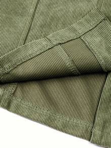 Women's Loose Top Solid Color Corduroy Jacket Casual Button Up Shirt - 軍綠色 - 查看 5