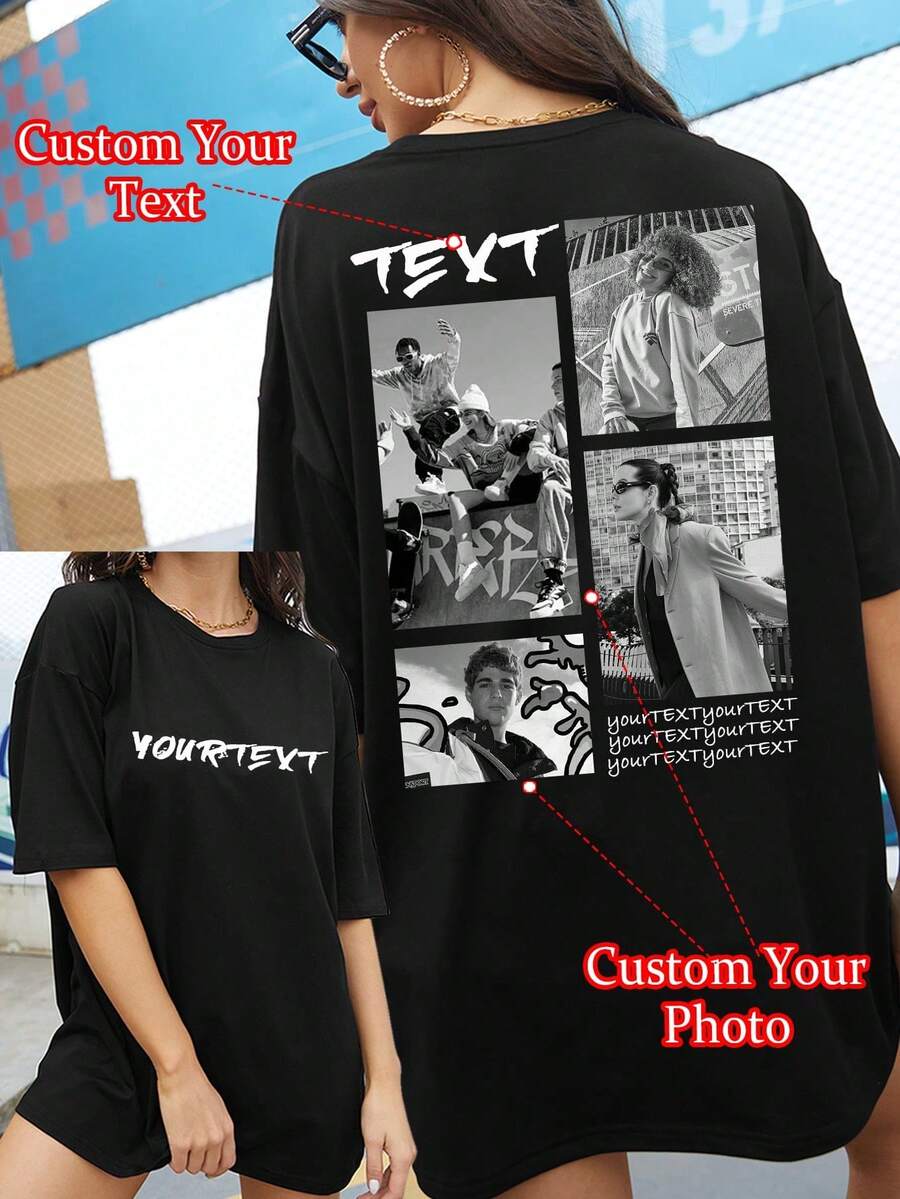 Parte superior suelta personalizada, sube tu foto/foto de grupo/foto de amigo - Negro - Ver 1