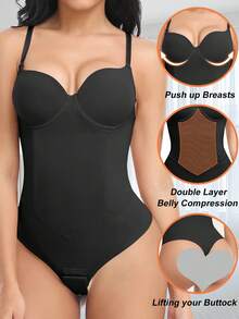 Built In Bra Women Shapewear Bodysuit Thong Tummy Control Underwear Tank Top Vest Slimming Abdomen Compression Body Shaper Under The Dress Party Wedding Waist Trainer Padded Shelf Bra 4 Steel Boned - 黑色 - 查看 3
