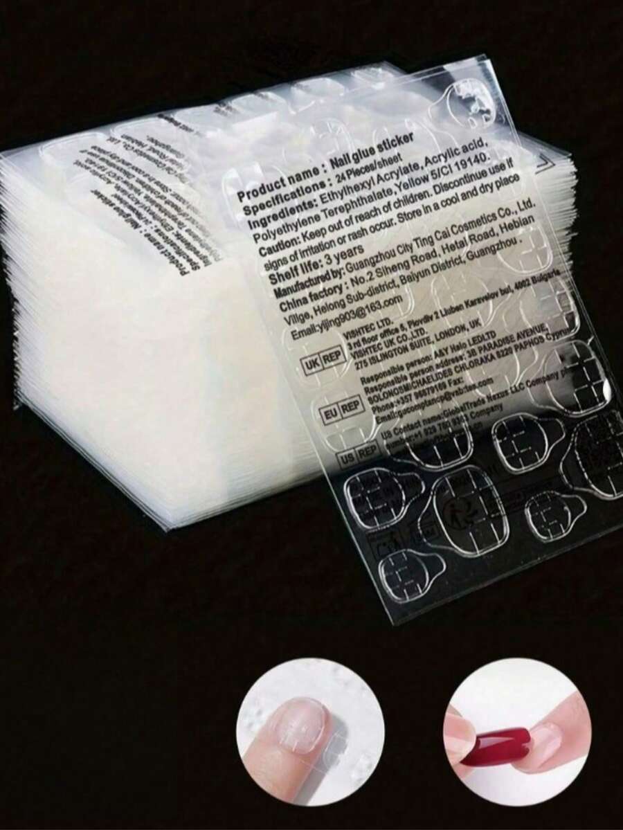 288pcs (12 Sheets) Waterproof & Breathable Double-Sided Adhesive Stickers, Suitable For Nail Gel - Clear - View 1
