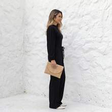 Women's Woolen Set - Pants And Turtleneck Top - Winter - Black - View 2