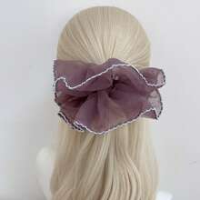 1pc Geometric Pattern Casual Polyester (Polyester) Hair Scrunchie, All-Season Korean Style Color Block Trimmed Edge Lock Edge Gauze Hair Scrunchie, Slouchy Fluffy Ponytail Hair Tie, Sweet Elegant Hair Rope Hair Flower Elastics Rubber Bands - Multicolor - View 7