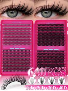 640/200Pcs DCurl Cluster Lashes, Large Segmented Lash Book With Glue,Seal,Tweezers Brush. Soft Thick Fluffy Lashes Enlarge Eyes, Easy DIY Makeup For Beginners. Multi-Style Eye Look Available, Perfect For Daily Wear, Wedding And Evening Occasions - Rose Red - View 20