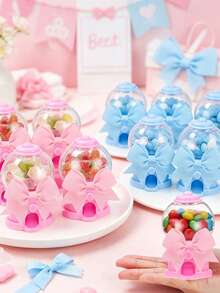 12/1pc Cute Gashapon Machine Shaped Transparent Candy Box, Storage Box With Bow Tie, Plastic Candy Cup Mini Box, Can Be Filled With Small Storage Box With Bow Tie, Candy Box Decor Candy Storage Box Candy Party Gift Container Chocolate Cake Dessert Princess Wedding Birthday Baby Shower Gift, Gender Reveal Party Favors, Wedding Birthday Valentine's Day Birthday Party Supplies (Pink, Blue) - Multicolor - View 7