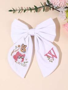 1件 26字母A-Z刺繡髮飾蝴蝶結，可愛兔子花卉蝴蝶結，優雅返校髮夾，甜美兔子髮飾，適用於上學日、教室 - 彩色 - 查看 26