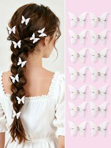 10pcs/Set Girls' White Double-Layer Rhinestone Transparent Tulle Butterfly Small Hair Clips, Cute Princess Style Hair Accessories, Bangs Clips Side Clips - White - View 7