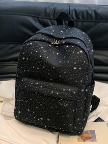 1 Large Capacity Nylon Schoolbag For Students, Simple Solid Color Backpack For College Students, Ladies Nylon Backpack, Girl Travel Backpack - Black - View 7