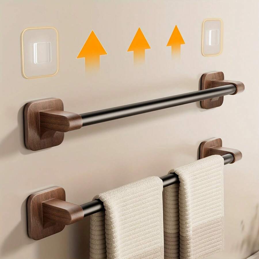 CASEGRACE 1pc Walnut Color No-Drill Wall-Mounted Bathroom Storage Single Bar Towel Rack, Suitable For Bathroom, Kitchen, Balcony Towel Rack, Bathroom Organizer Storage Rack