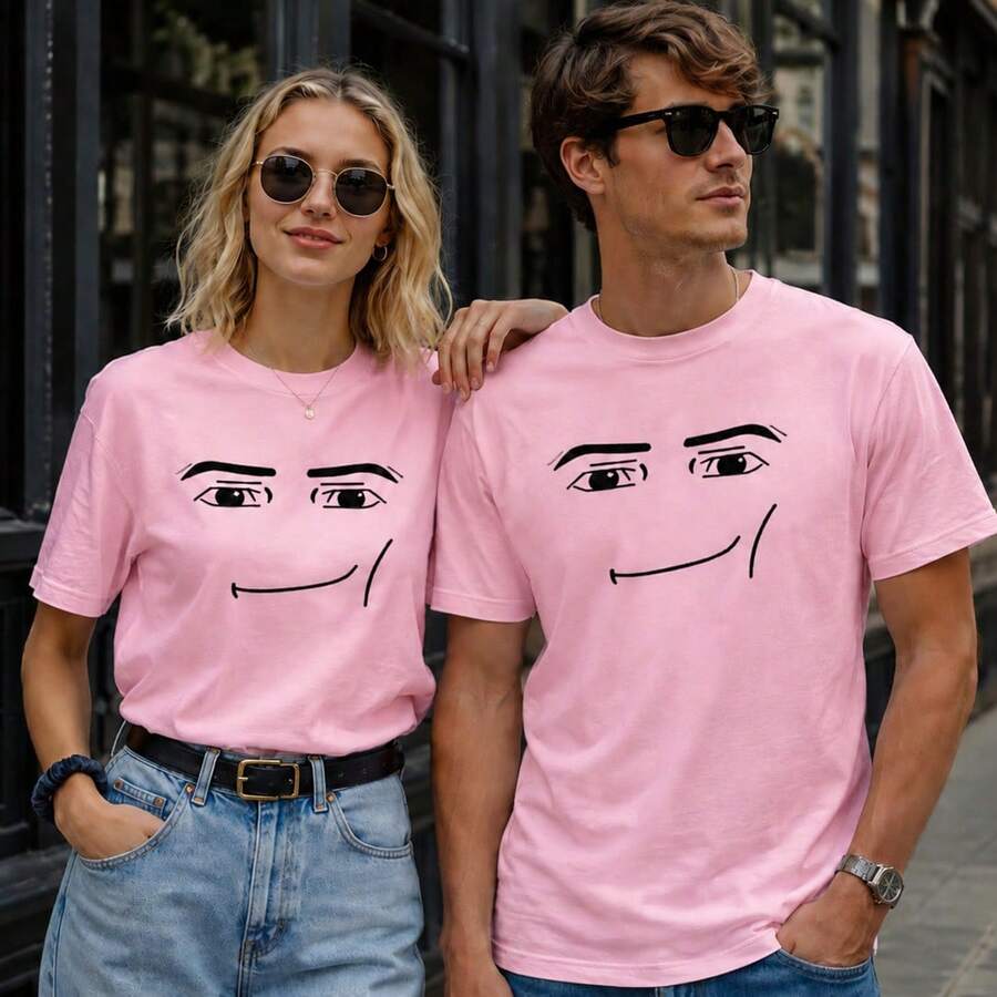 Anime Robot Robloxs Face T-Shirts, Funny Shirt ,Graphic Tees ,Crew Neck Short Sleeve T Shirts ,Women Clothing ,Harajuku T Shirts, Tee ,Summer Tops - 粉色 - 查看 1