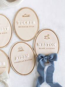 Baby Boy Name Announcement Sign: Newborn Hospital Birth Statistic With Bow And Rocking Horse - Multicolor - View 9
