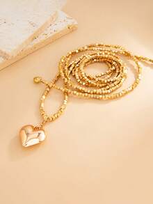 1pc Minimalist Heart Pendant Long Necklace, Sweet Square CCB Bead Choker Necklace Accessory, Suitable For Women's Daily Commute, Dating, Shopping, Party, Best Valentine's Day Gift (CCB Resin Non-Metal Material, Purchase With Caution) - Yellow Gold - View 4