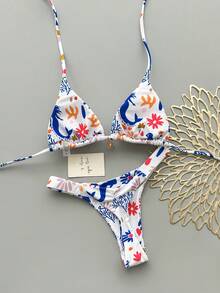 2er Set lässiger, süßer, eleganter, sexy Bohemian Bikini mit Bindeknoten, Badeanzug für Strandurlaub und Reisen, Frühling/Sommer - Verschiedenfarbig - Übersicht 2