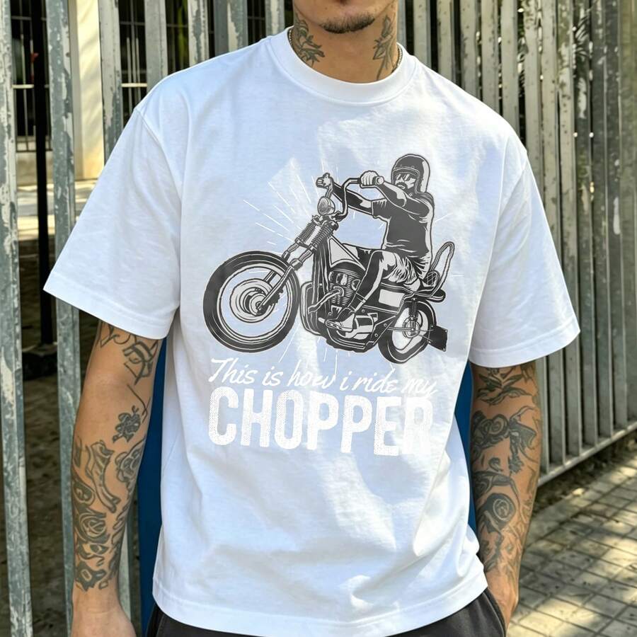 Men's T-Shirt Biker Chopper Style Graphic Comfortable And Versatile Outdoor Casual Short Sleeve - White - View 1
