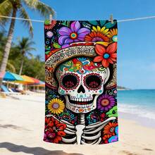 1pc Day Of The Dead Sugar Skull Floral Print Beach Towel, Sand Free Quick Dry Absorbent Microfiber Pool Towel, Lightweight Summer Travel Swimming Beach Accessory - L - View 11