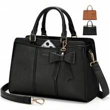 Women's Lightweight Multi-Compartment Tote Crossbody Bag, PU Material, Detachable Bow Decoration, Adjustable Shoulder Strap, Smooth Zipper, Suitable For Daily Work And Office Use - Multicolor - View 9