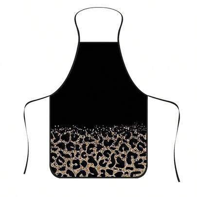 1pc Leopard Print Apron, Durable Polyester Material, Suitable For Cooking, Barbecue, Gardening, Painting, Manicure, Unisex, Indoor And Outdoor Use