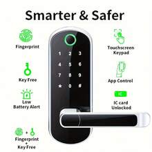 L.A.OL.A.U Smart Fingerprint Door Lock With Handle, Keyless Entry Electronic Door Handle Lock, Touchscreen Keypad, APP Control, RFID Card/Key Fob, Reversible Handle Installation, Suitable For Bedroom, Office, Apartment, Hotel And Home Environment - Multicolor - View 7