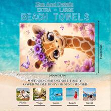 1pc/24pcs Cute Big Eye Giraffe Beach Towel, Microfiber Oversized Beach Blanket, Super Absorbent Bath Towel, Suitable For Travel, Swimming Pool, Diving, Surfing, Yoga, Camping, Multiple Sizes, Beach Accessories, Applicable For Beach, Swimming Pool, Travel, Camping, Yoga - Giraffe - View 11