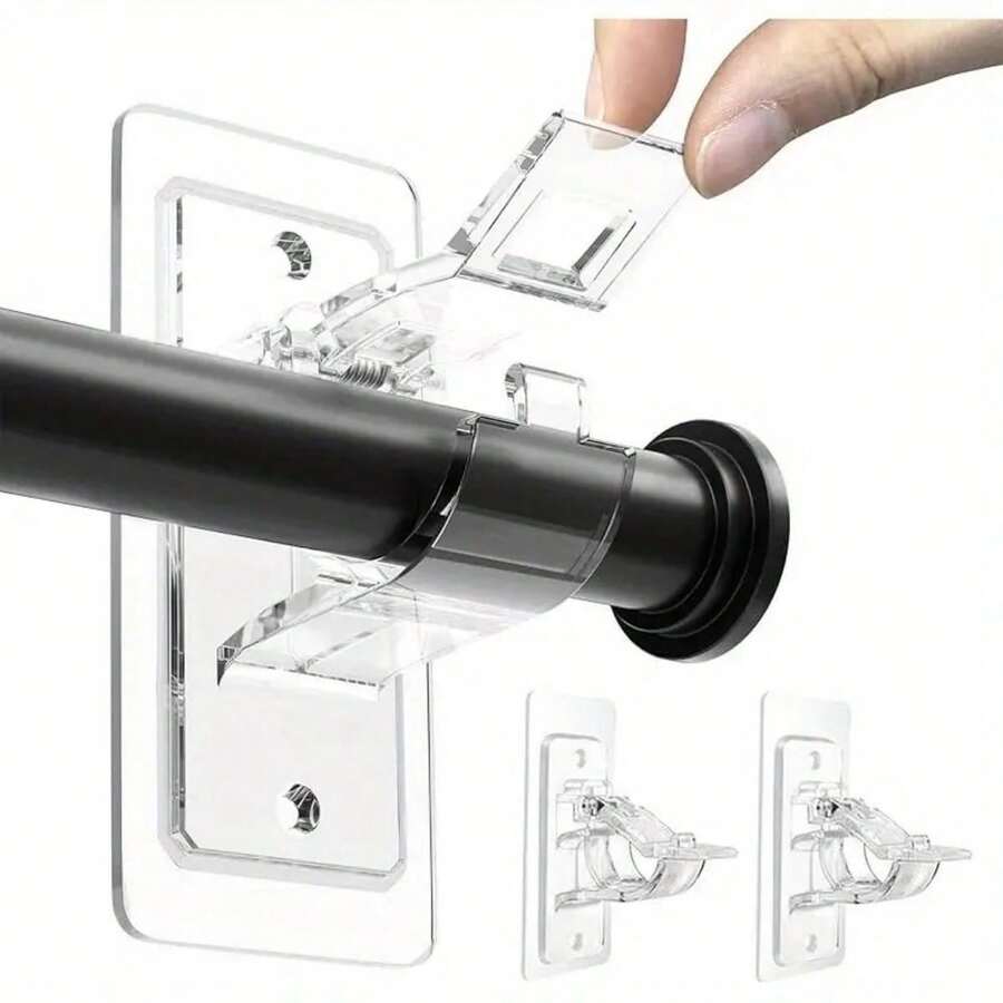 2/4pcs, Classic Plastic Window Curtain Rod Brackets, No Drilling Required, Multifunctional, Self-Adhesive Rod Brackets, No-Nail Adhesive Curtain Rod Hooks, Suitable For Dorm, Bathroom, Bedroom, Living Room Decoration Curtain Hooks, Home Shower Curtain Rod Use - 2pcs - View 1