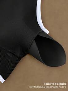 VVX Bộ đồ tập nữ 2 món phối màu, áo bra thể thao cổ yếm có đệm tháo rời, quần legging cạp cao không đường may, bộ đồ yoga viền tương phản - màu đen - Xem 7