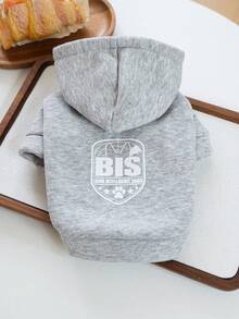 1pc Pet Clothes, Dog/Cat Apparel, Comfortable Sweatshirt Series For Small Dogs & Puppies, Spring/Autumn, White "BIS-Puppy Intelligence Team" + Plain Sweatshirt - Light Gray - Grey - View 3