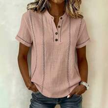 2026 Summer Loose Casual Printed Button Stand Collar Short Sleeve Women's Shirt - White - View 4