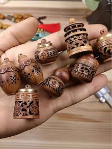 1pc Random Pattern Rosewood Hollow Carved Scent Pouch Gourd Vase Pendant Wood Carving Diffuser Ornament - Redwood - View 1