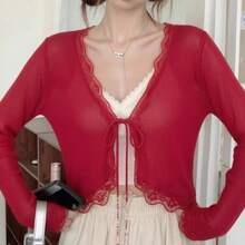 Women Lightweight Cardigans - Red - View 2