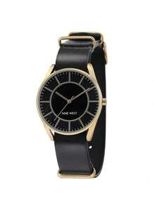 Nine West Women's Black & Gold Tone Quartz Wrist Watch, Stainless Steel Case - Black - View 9