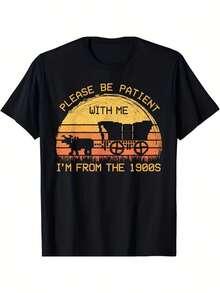 Men's Vintage 1900s Humor T-Shirt - Funny "Please Be Patient With Me I'm From The 1900s" Retro Graphic Tee, Black Suitable For Parties, Festivals Wear - Black - View 1