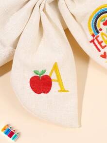 1件 26字母刺繡白色布料髮飾蝴蝶結夾，字母「TEACHER All Day」，鱷魚夾，教師主題髮夾，教師禮物，開學季 - 彩色 - 查看 10