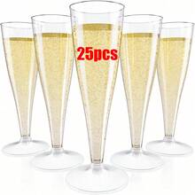 25/50pcs Elegant Reusable Plastic Champagne Flutes - 130ml/4.5oz Gold Glitter Glasses With Stem & Rim, ,Durable & Stylish For Weddings, Parties, Thanksgiving, Christmas, Halloween, New Year Party - trong suốt - Xem 12
