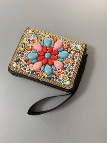 Best-Selling Bohemian Style Card Holder With Money Tree, Eye, Peacock, And Leaf Patterns, Large Capacity Multi-Functional Card Organizer, Creative Gift Ideal For Besties And Yourself - Multicolor - View 4