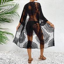 New Embroidered Lace Kimono-Style Jacket; Sarong To Wear Over A Bikini - Black - View 3
