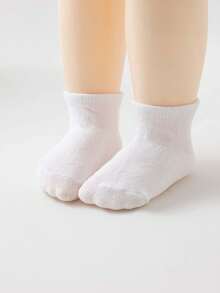 20 Pairs Baby Solid Color Short Socks, Suitable For Daily Wear, Toddler Unisex Children's Socks, Comfortable And Breathable, Black And White Color Scheme. - Multicolor - View 5
