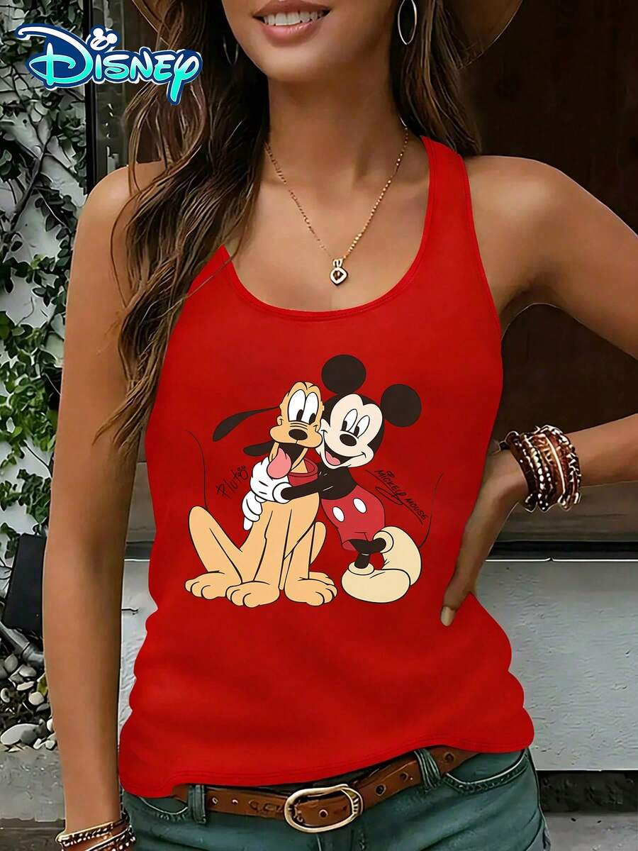 Disney Official Authorization | Women's Casual Round Neck Sleeveless Vest. Themed Around Mickey And Pluto, Paired With Warm Prints, It Is Both Healing And Full Of Childlike Fun. It Is An Age Reducing Item For Daily Wear And An Ideal Choice For Showcasing A Gentle Style. - 紅色 - 查看 1